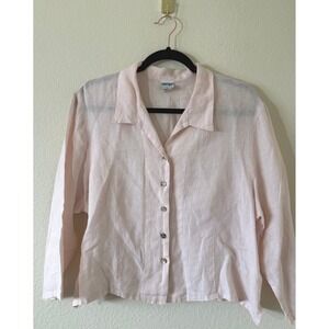 Vintage Gerties Womens Pink Shirt Mother of Pearl Linen Button Up Size XL Preppy